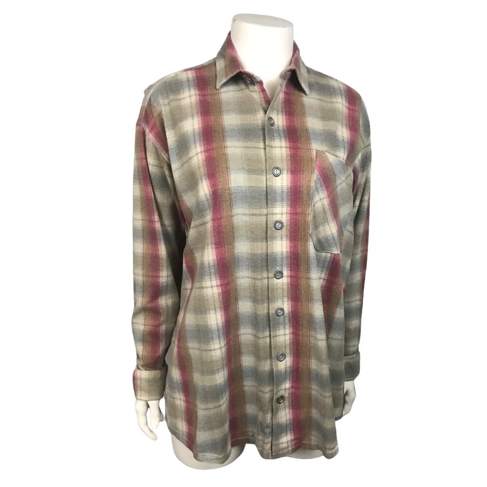 Vintage 1990s Express Shadow Plaid Flannel Shirt / Men’s Oversized Small